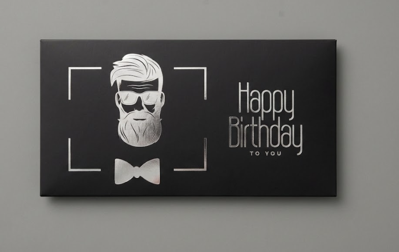 Паперовий конверт на гроші чорний "Happy Birdhay" з краваткою