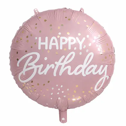 Фольгована кулька Happy Birthday з кружечками кругла 45см  | Рожеве золото